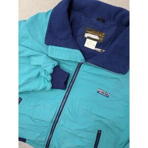 Eddie Bauer Mens L Vintage Teal Nylon Fleece‎ Lined Bomber Jacket Made in USA